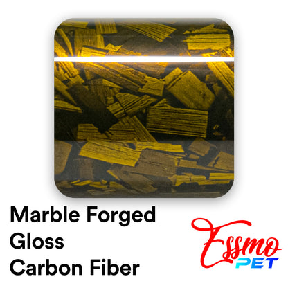 PET Marble Forged Gloss Carbon Fiber Textured Golden Yellow Vinyl Wrap