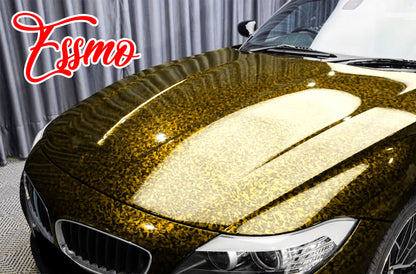 PET Marble Forged Gloss Carbon Fiber Textured Golden Yellow Vinyl Wrap