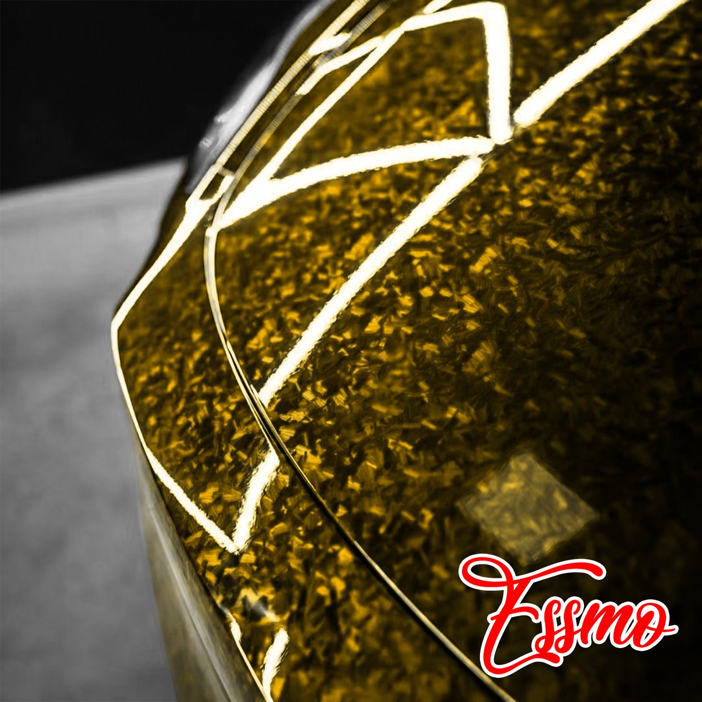 PET Marble Forged Gloss Carbon Fiber Textured Golden Yellow Vinyl Wrap