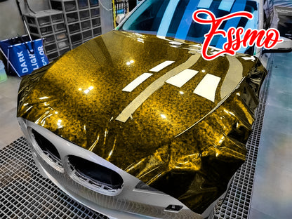 PET Marble Forged Gloss Carbon Fiber Textured Golden Yellow Vinyl Wrap