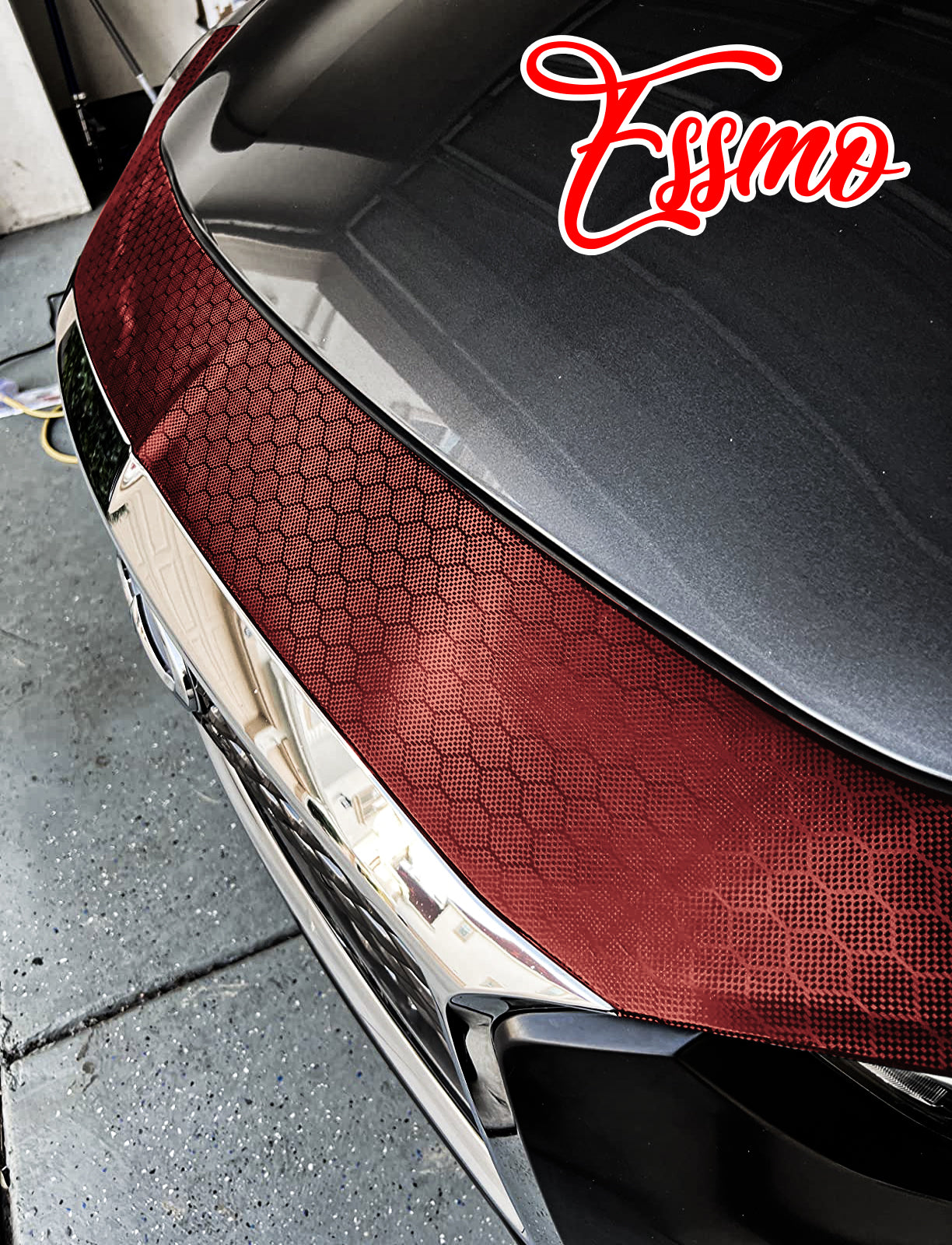 PET Honeycomb Carbon Fiber Satin Dark Red Hex Vinyl Wrap