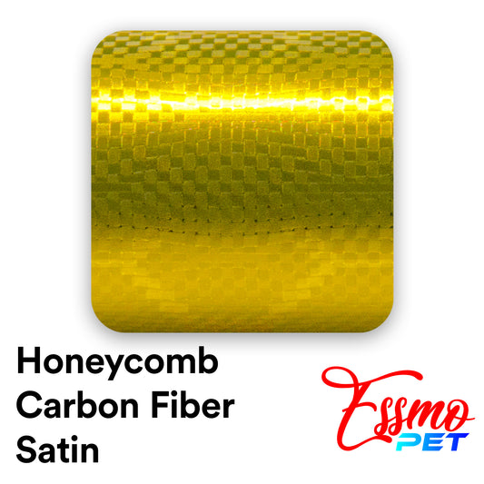 PET Honeycomb Carbon Fiber Satin Golden Yellow Hex Vinyl Wrap