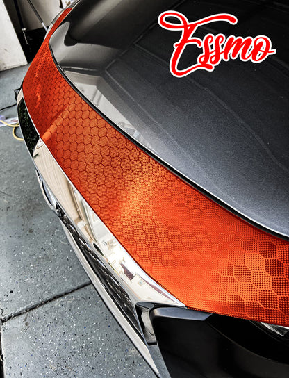 PET Honeycomb Carbon Fiber Satin Flame Red Hex Vinyl Wrap