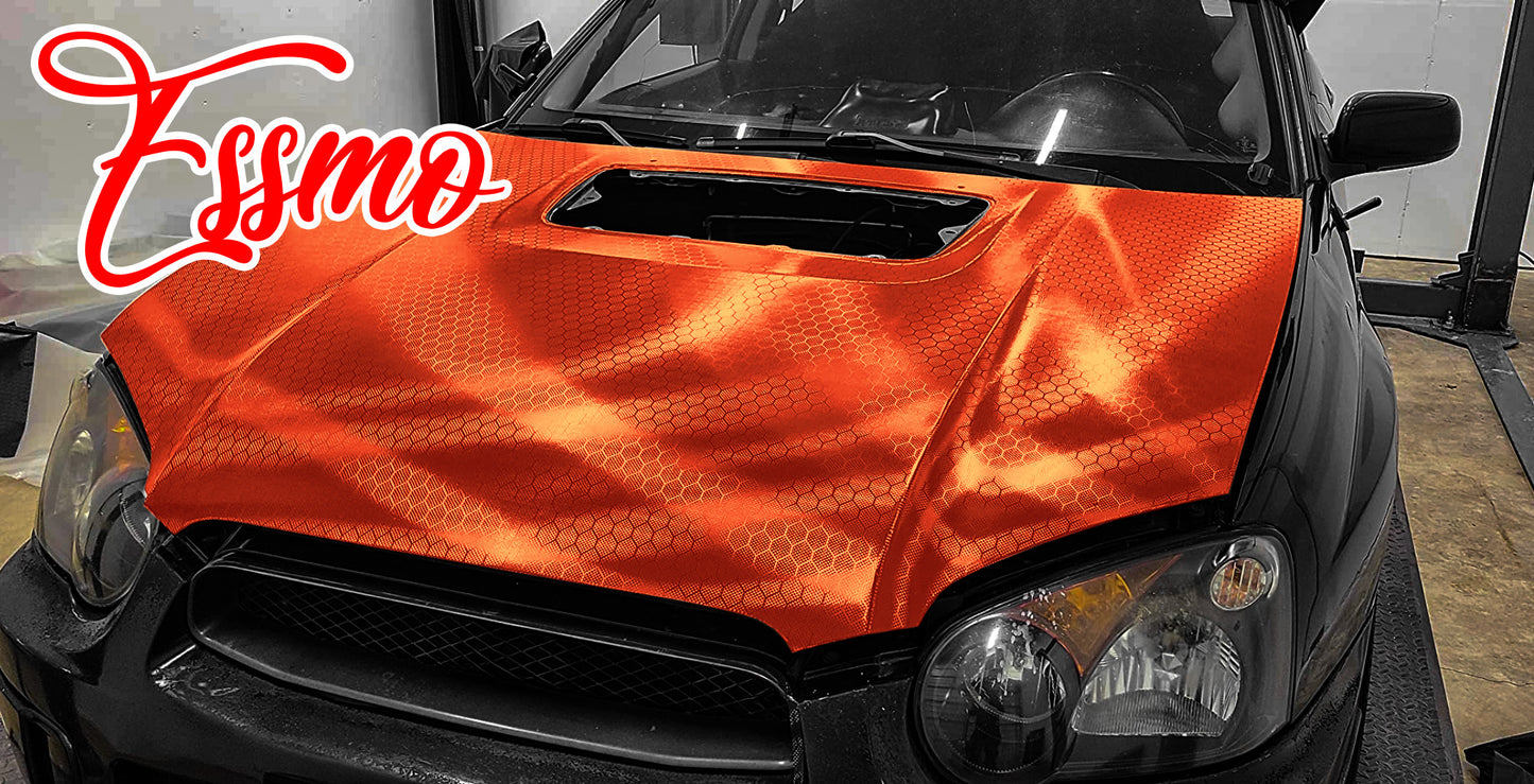 PET Honeycomb Carbon Fiber Satin Flame Red Hex Vinyl Wrap