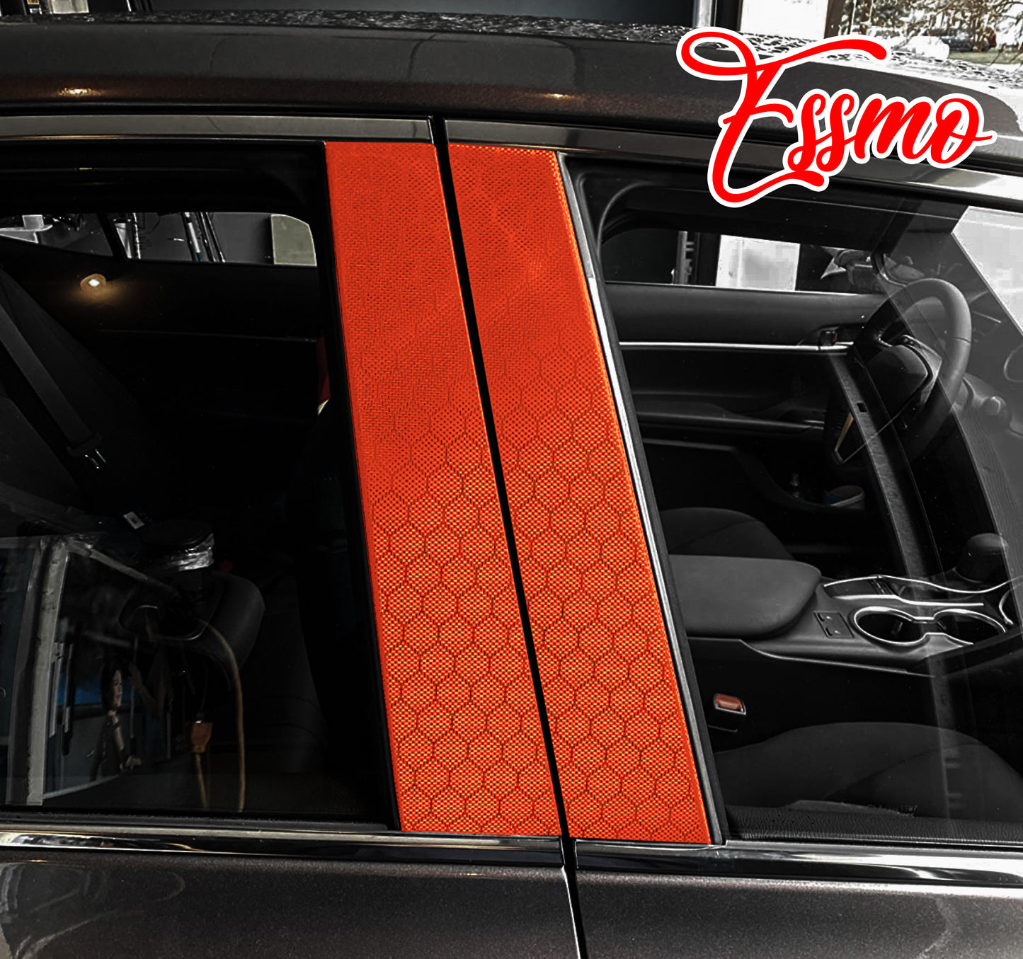 PET Honeycomb Carbon Fiber Satin Flame Red Hex Vinyl Wrap