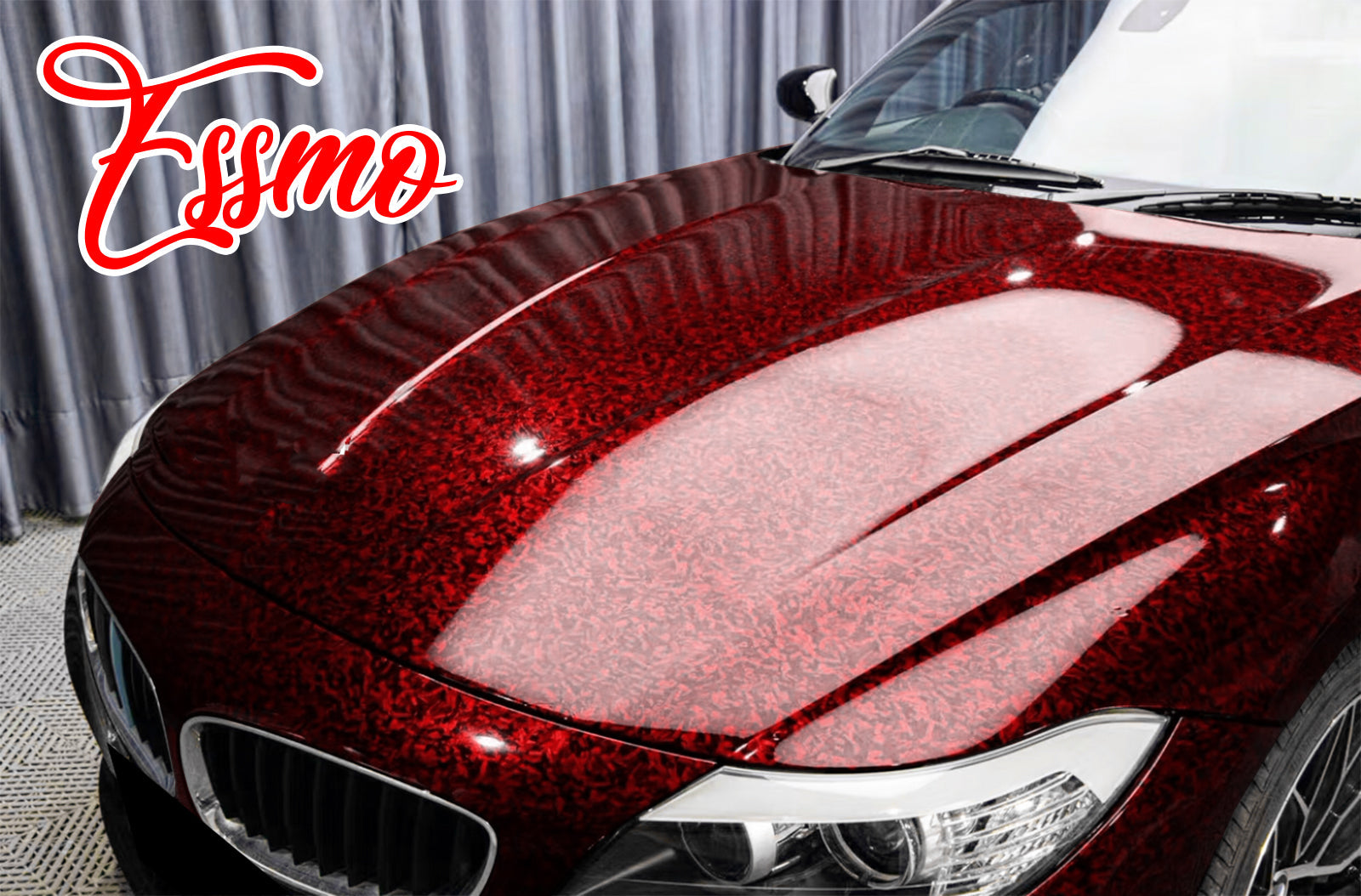 24K Chopped Forged Carbon Fiber Gloss Dark Red Vinyl Wrap – Essmovinyl