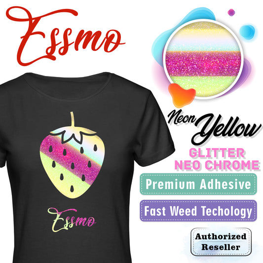 ESSMO™ Neon Yellow Neo Chrome Glitter Holographic Sparkle Heat Transfer Vinyl HTV DHFL04