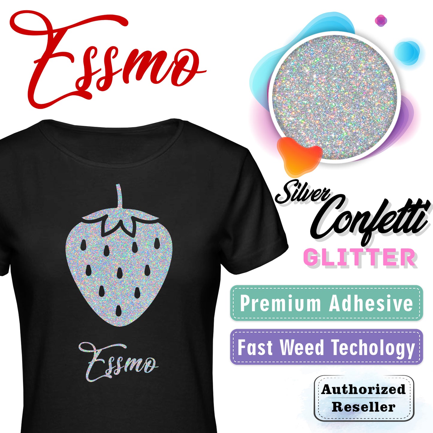 ESSMO™ Silver Confetti Glitter Sparkle Heat Transfer Vinyl HTV DG15