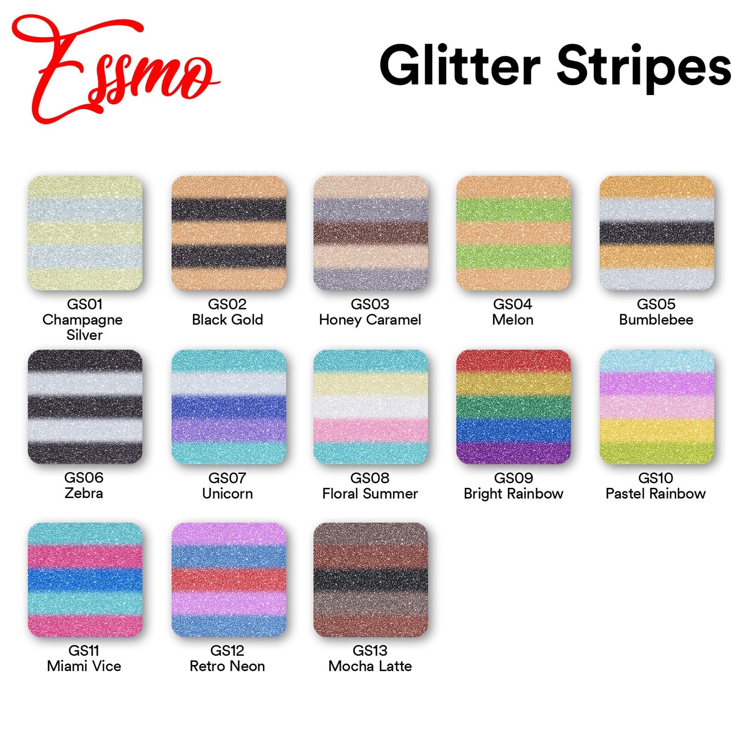 ESSMO™ Black Gold Glitter Stripes Heat Transfer Vinyl HTV GS02