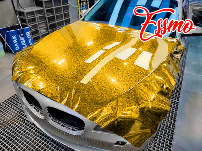 24K Chopped Forged Carbon Fiber Gloss Gold Vinyl Wrap